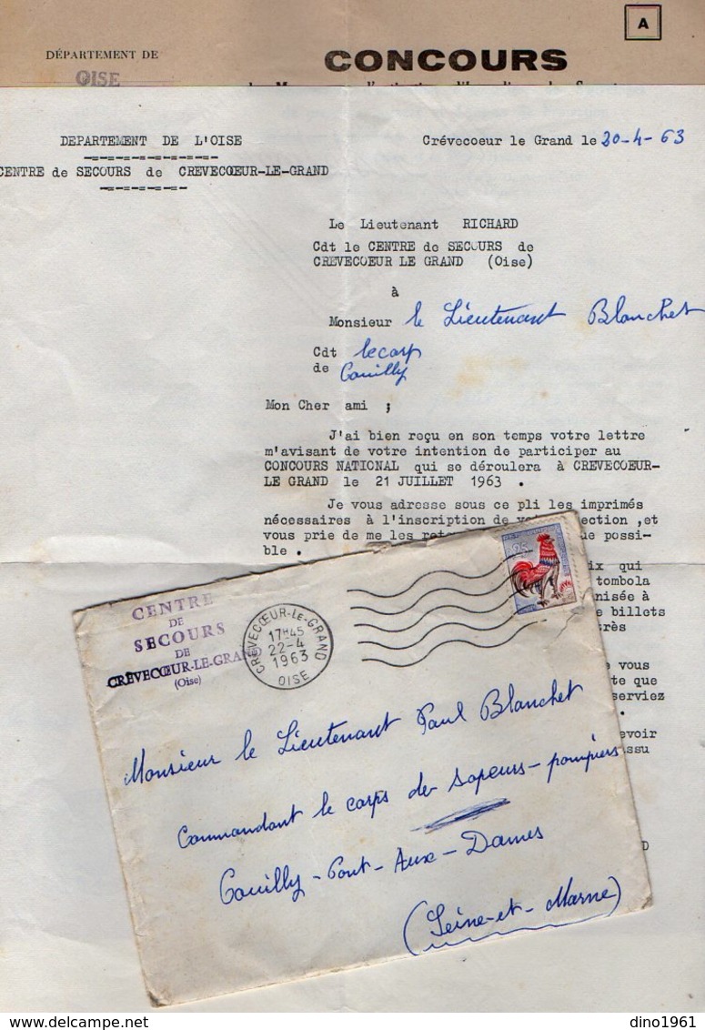 VP16.224 - CREVECOEUR LE GRAND 1963 - Lettre Du Lt RICHARD à Mr Le Lt BLANCHET Du Corps Des Sapeurs - Pompiers à COUILLY - Firemen