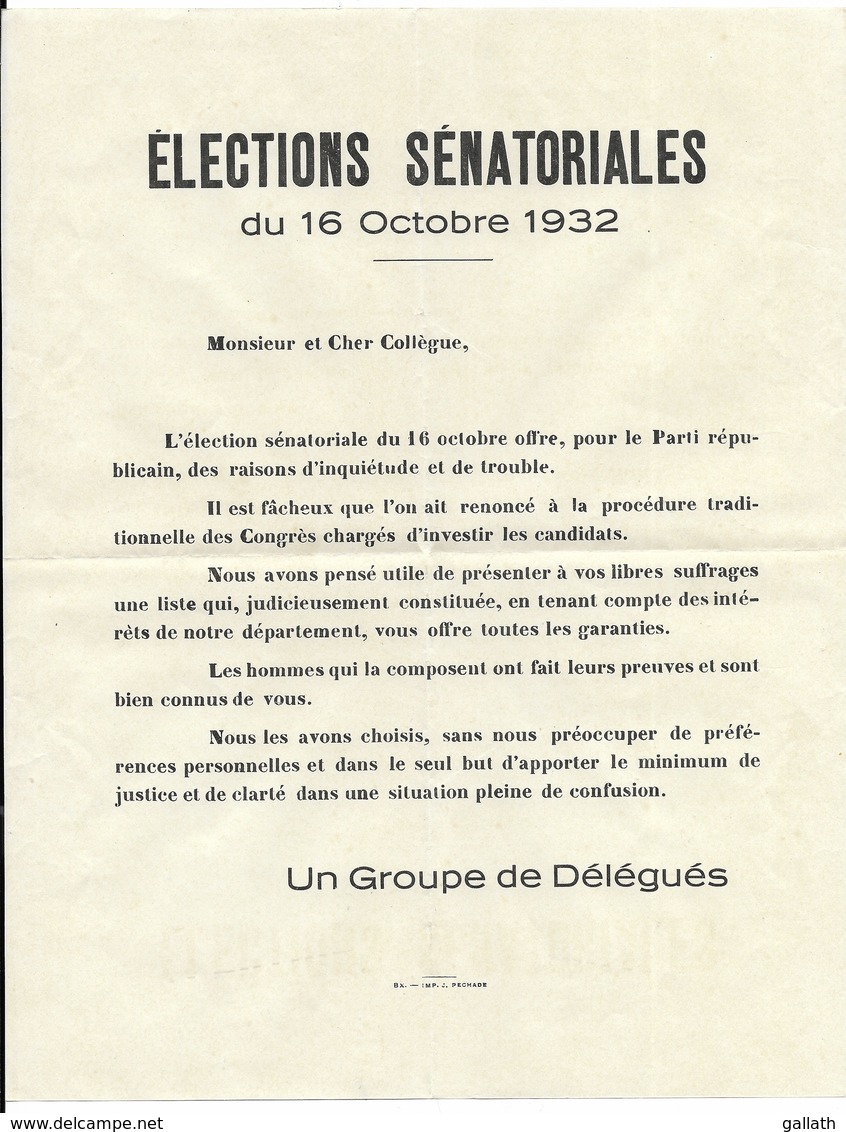 BORDEAUX-ST.PROJET P.P. 1932 Flamme FOIRE DE BORDEAUX/INTERNATIONALE...Elections Sénatoriales 16.10.1932 - 1921-1960: Période Moderne