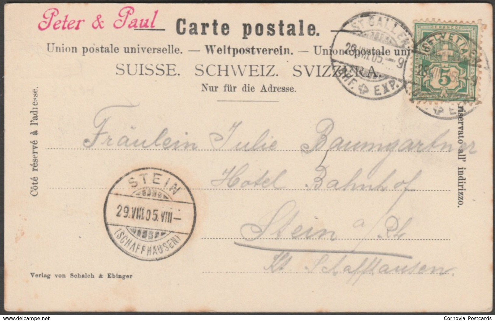 Gruss Aus Peter Und Paul, Steinbock Felsen Im Wildpark, St Gallen, 1905 - Von Schalch & Ebinger AK - St. Gallen