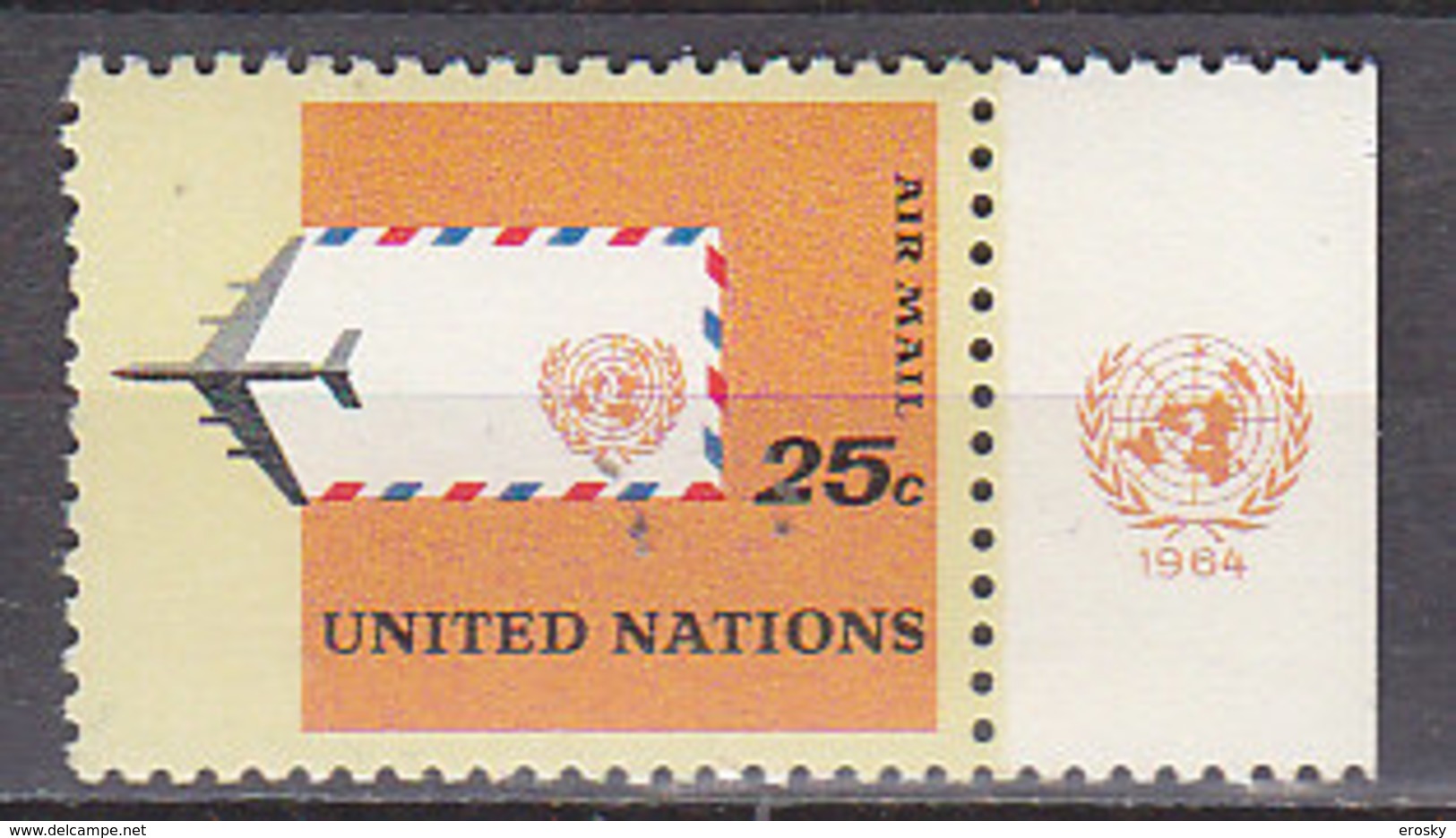 H0386 - UNO ONU NEW YORK AERIENNE N°14 ** Avec Tab - Airmail