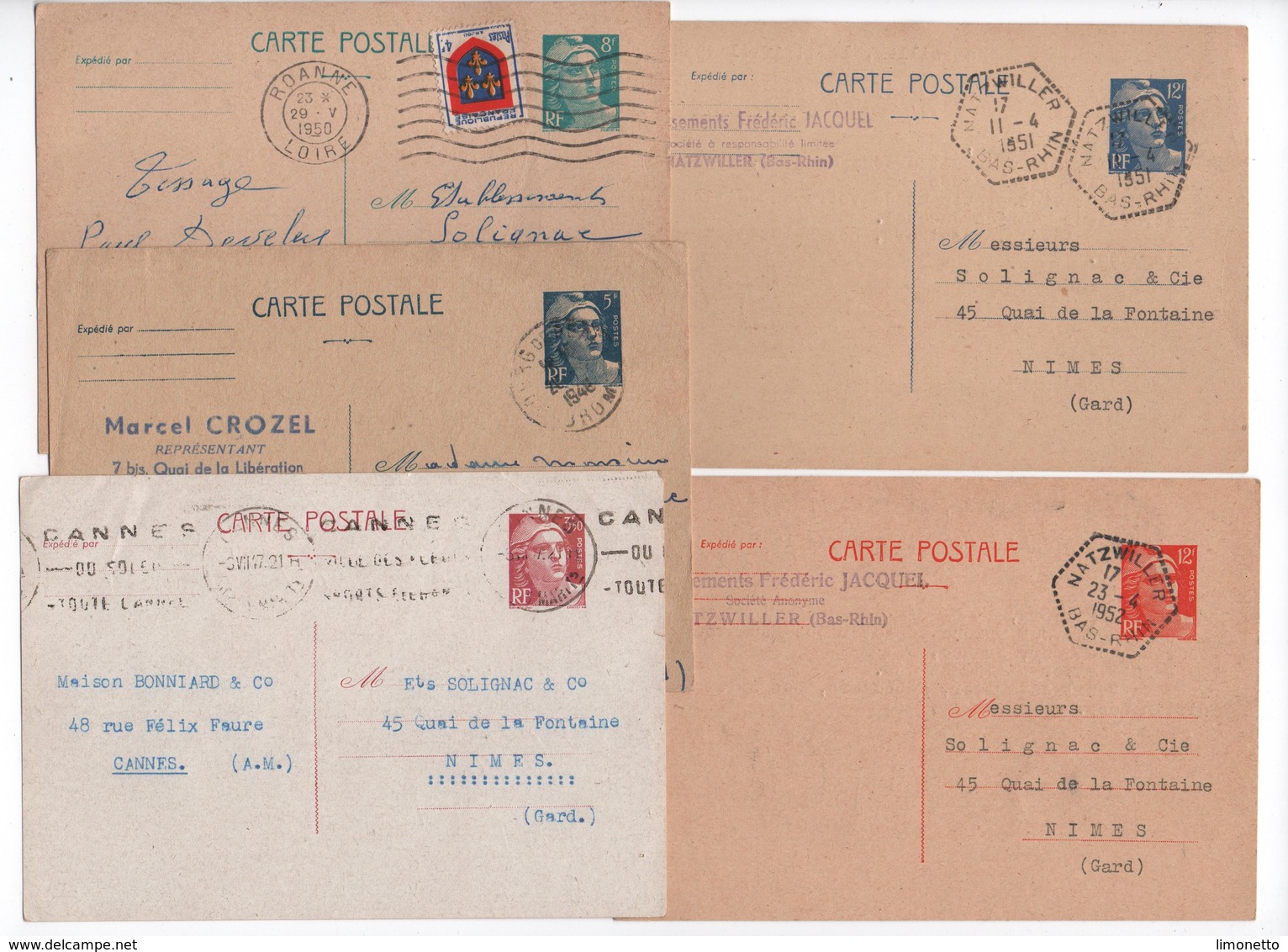 France- Entiers -1947/51- Marianne De Gandon - 5 Cartes Postales (3.50-,5.00-,8.00,-12.fr Bleu Et Orange ) Bon état - Standard- Und TSC-AK (vor 1995)