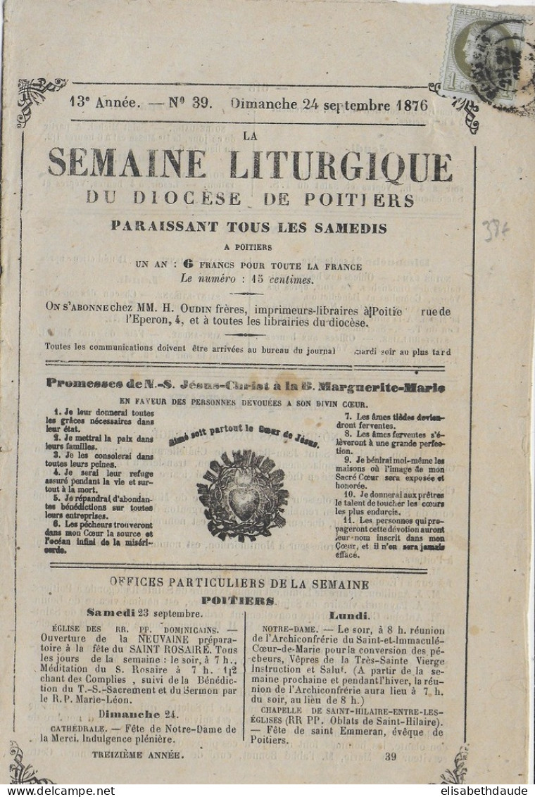 1876 - 1c CERES SEUL Sur IMPRIME RELIGIEUX De POITIERS (VIENNE) - 1871-1875 Cérès