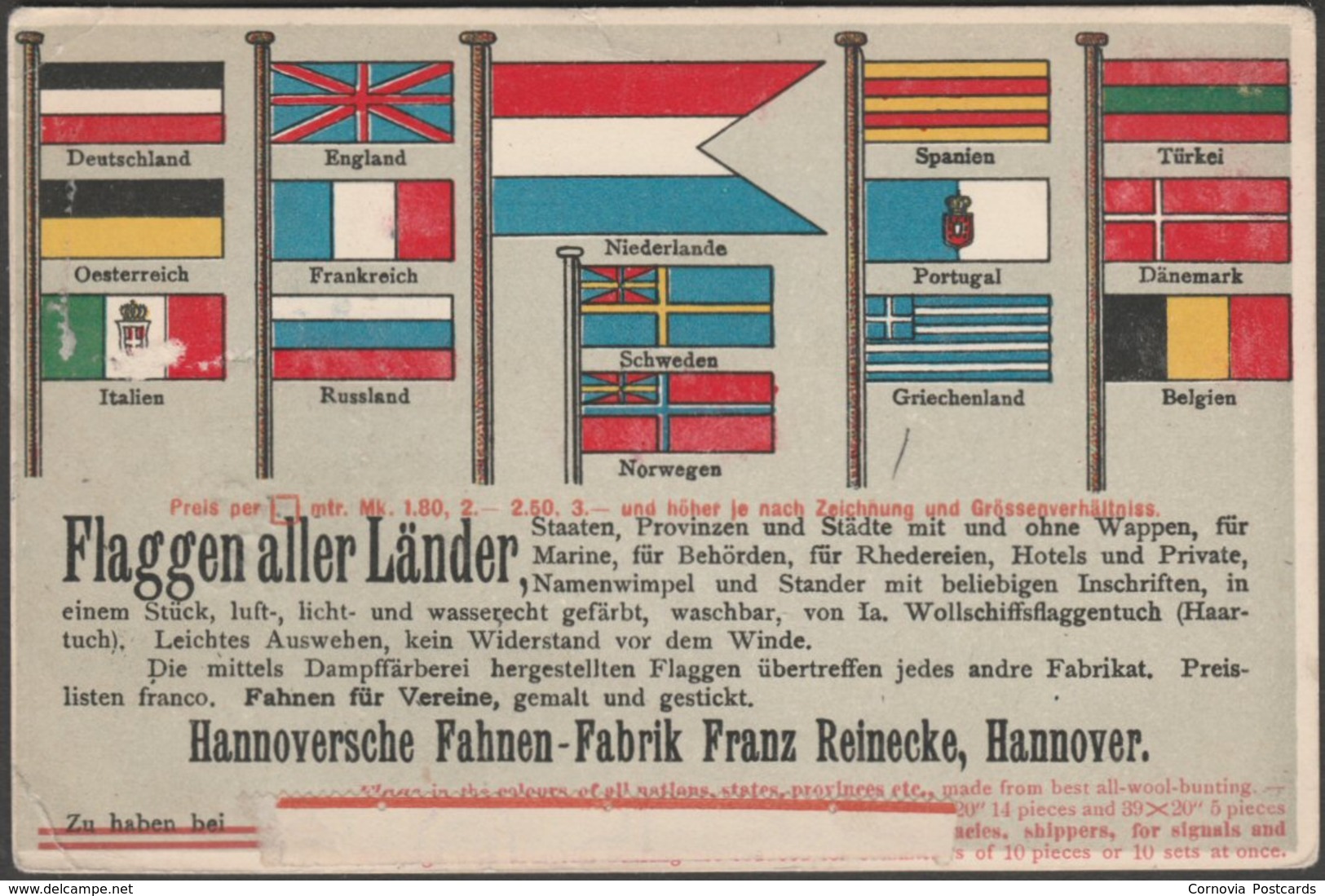Flaggen Aller Länder, 1898 - Hannoversche Fahnen-Fabrik Franz Reinecke AK - Other & Unclassified