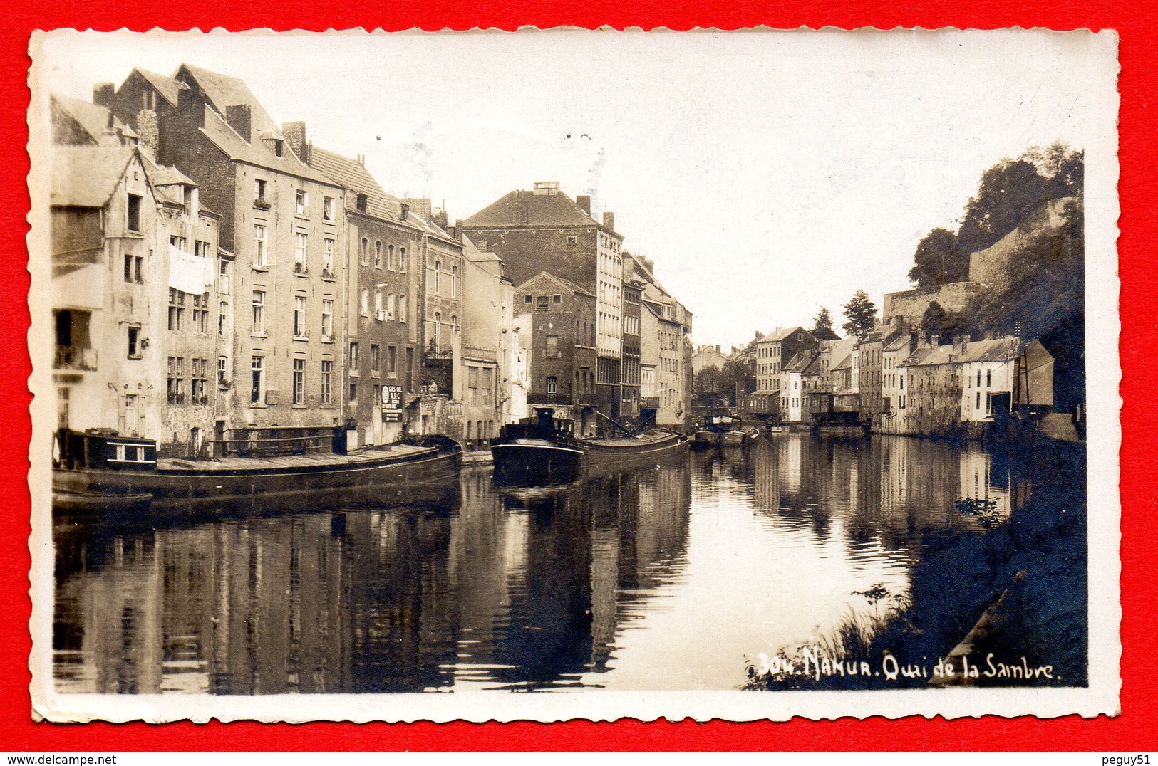 Namur. Carte-photo. Quai De La Sambre , Péniches . Publicite Gas-Oil  A.P.C. 1950 - Namur