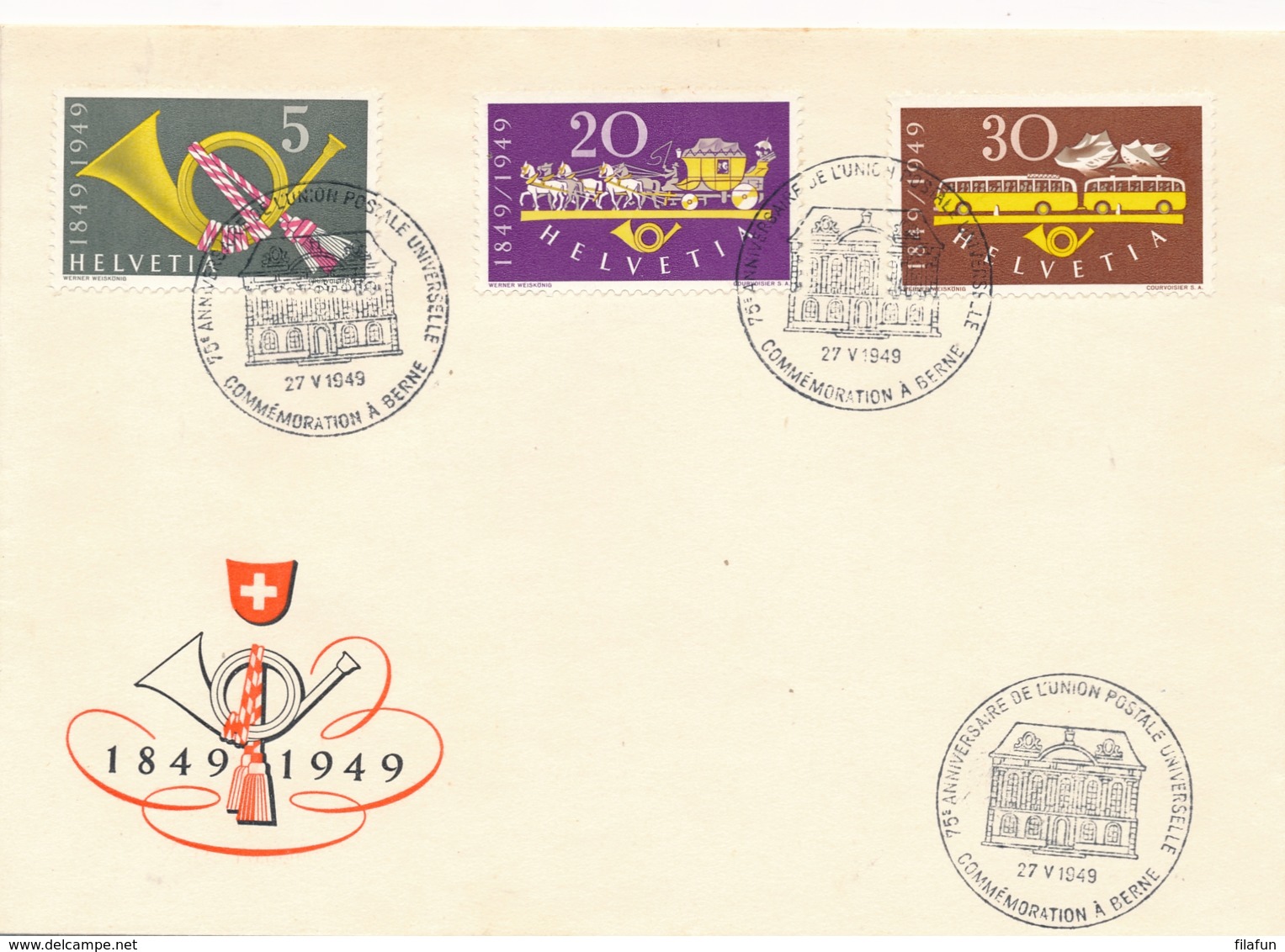 Schweiz - 1949 - Complete Set On Cover With Cancel 75th Anniversaire UPU - Briefe U. Dokumente