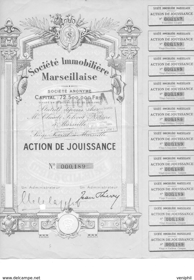 ACTION DE JOUISSANCE - SOCIETE IMMOBILIERE MARSEILLAISE - 1950 - Industrial