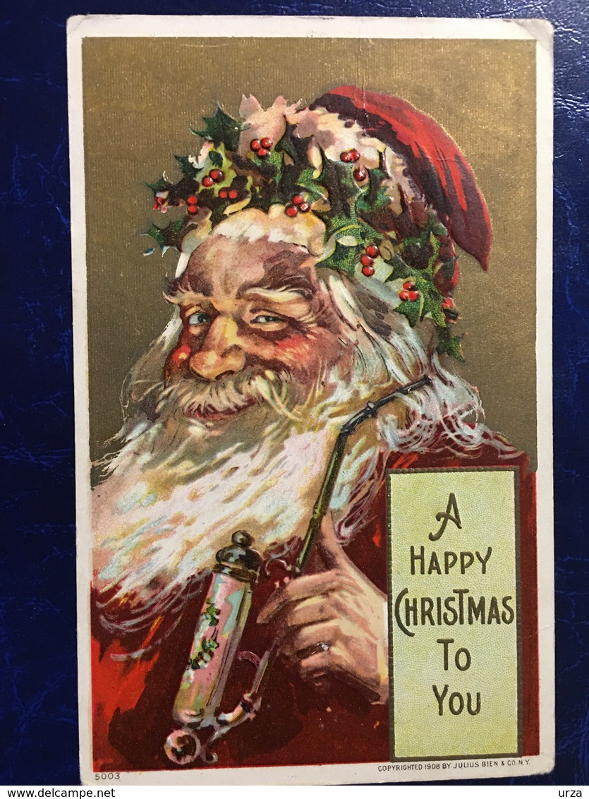 2 Cpa-"USA-embossed-Happy Santas-golden Background " - Santa Claus