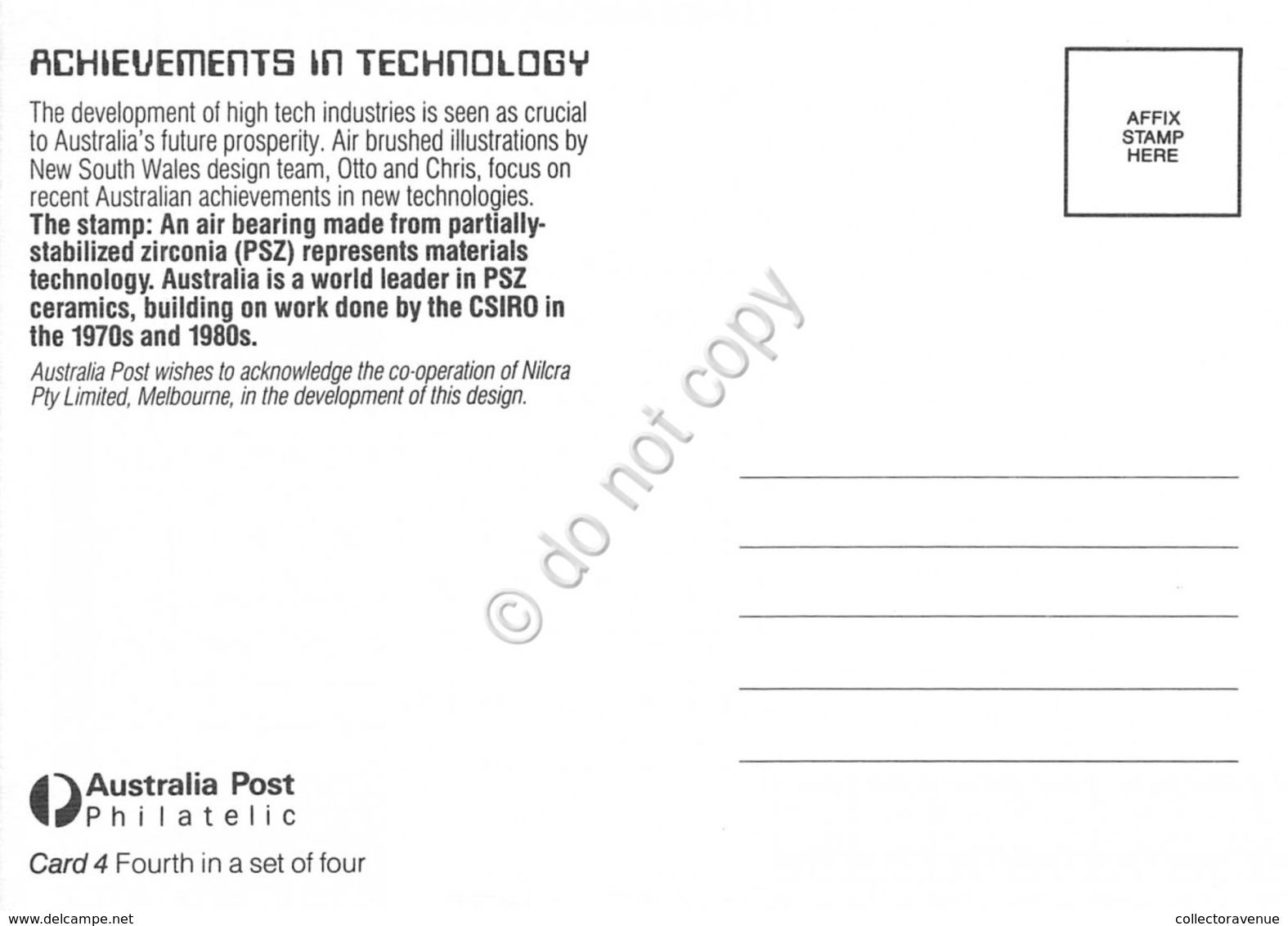 Cartolina Maximum Australia Achievments In Technology Card 4 1987 - Non Classificati