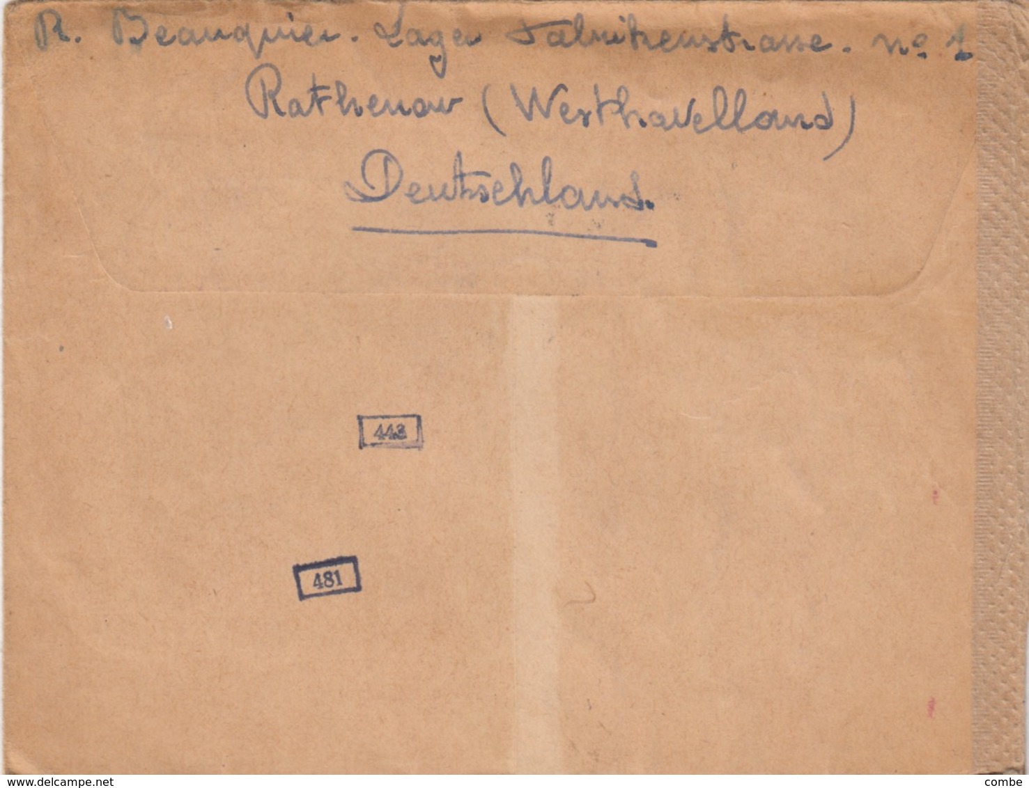 LETTRE. REICH. 7 1 43. PAR AVION. RATHENOW POUR PARIS. BANDE CENSURE / 2 - Lettres & Documents