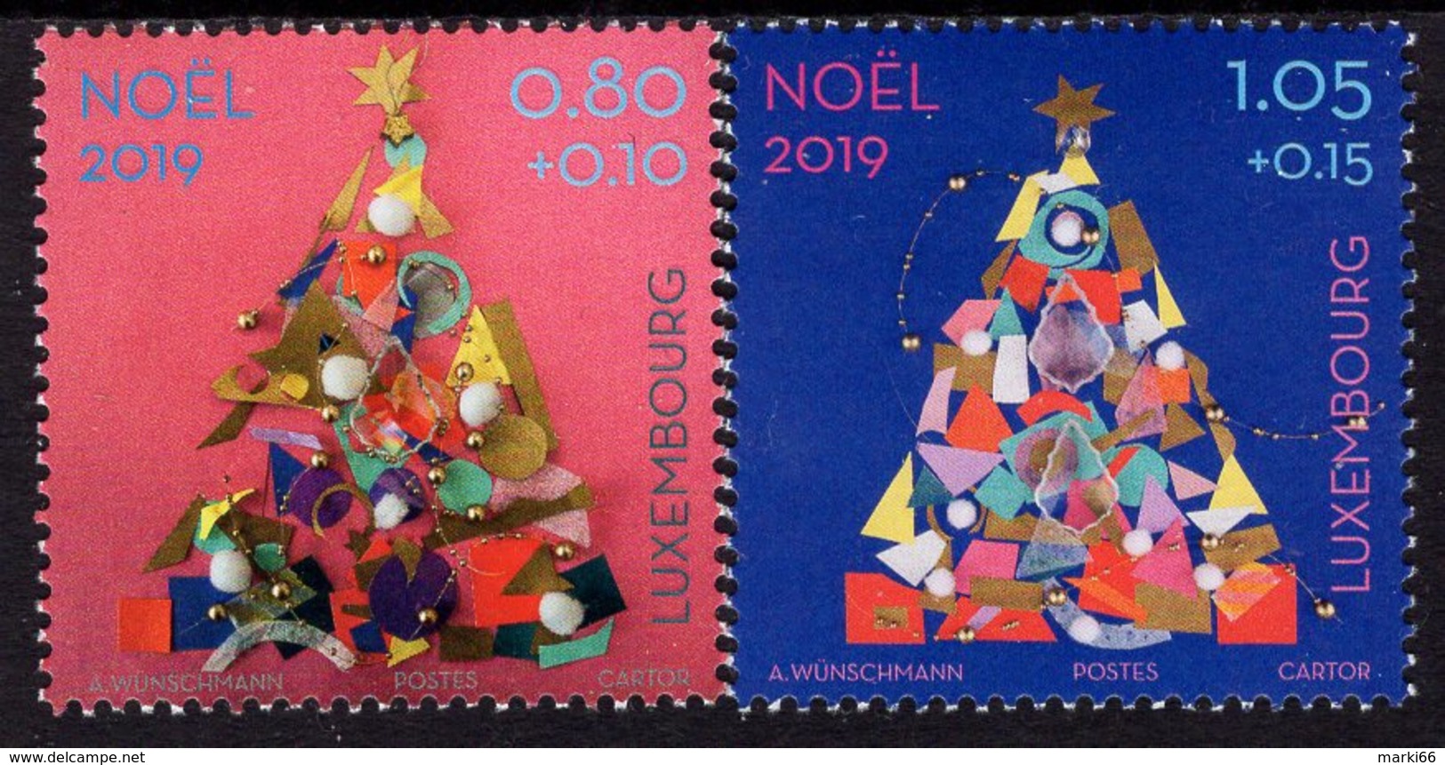 Luxembourg - 2019 - Christmas - Mint Stamp Set With Charity Surcharge And UV Varnish - Nuevos