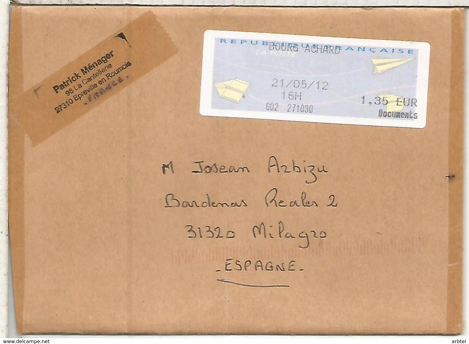 FRANCIA CC CON ETIQUETA ATM LABEL BOURG ACHARD - Cartas & Documentos