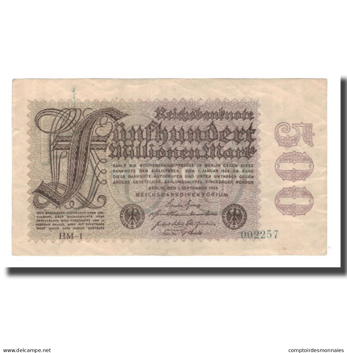 Billet, Allemagne, 500 Millionen Mark, 1923, 1923-09-01, KM:110a, TTB - 500 Millionen Mark