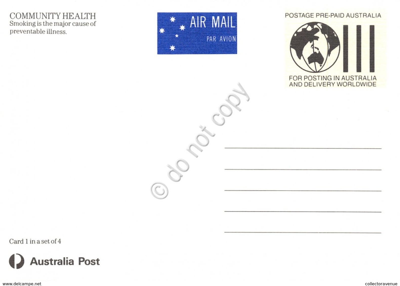 Cartolina Filatelica Australia Community Health Smoking 1990 - Non Classificati