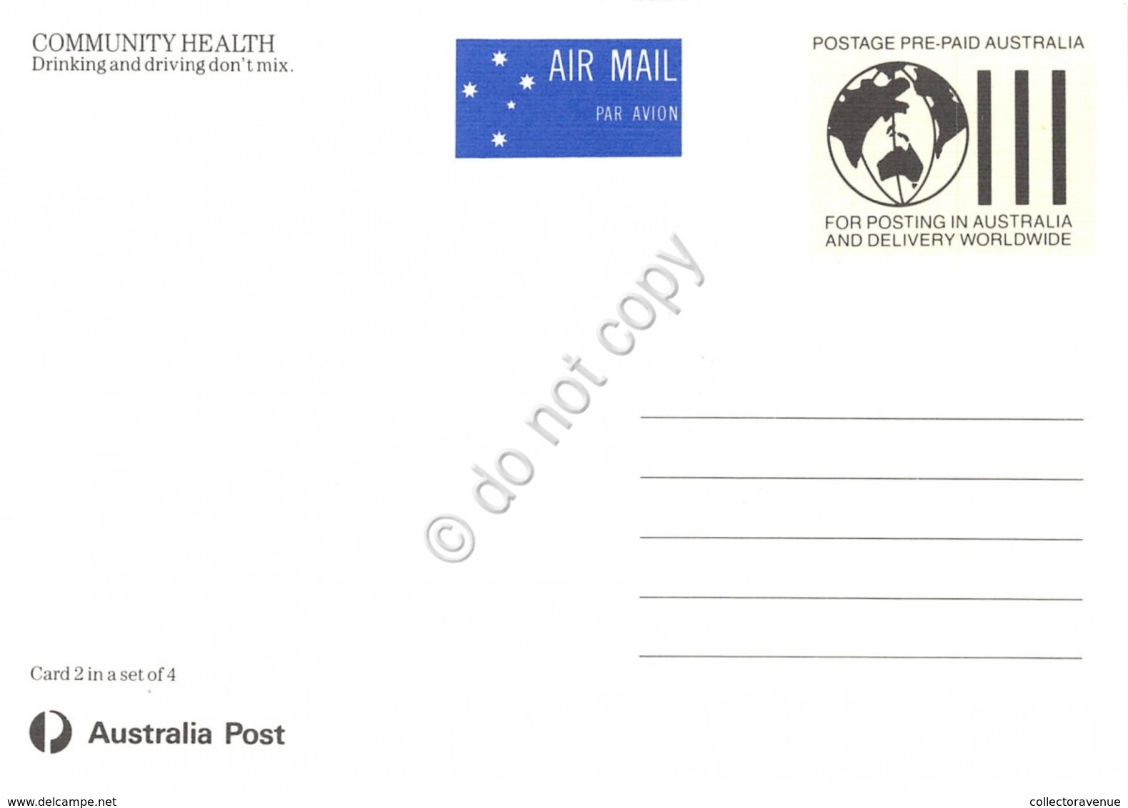 Cartolina Filatelica Australia Community Health Drinking 1990 - Non Classificati