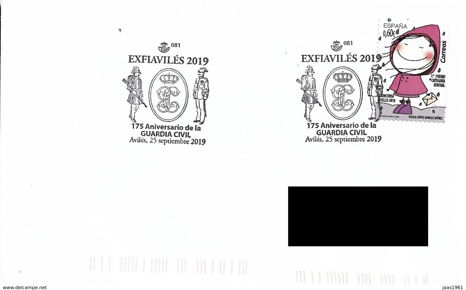 SPAIN. POSTMARK 175th ANNIV. GUARDIA CIVIL. POLICE. AVILES 2019 - Autres & Non Classés