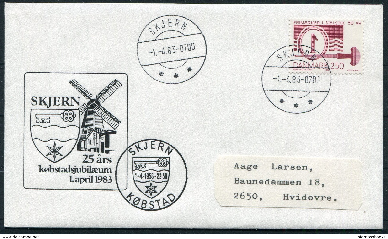 1983 Denmark Skjern Windmill Jubilee Cover. Slania - Storia Postale