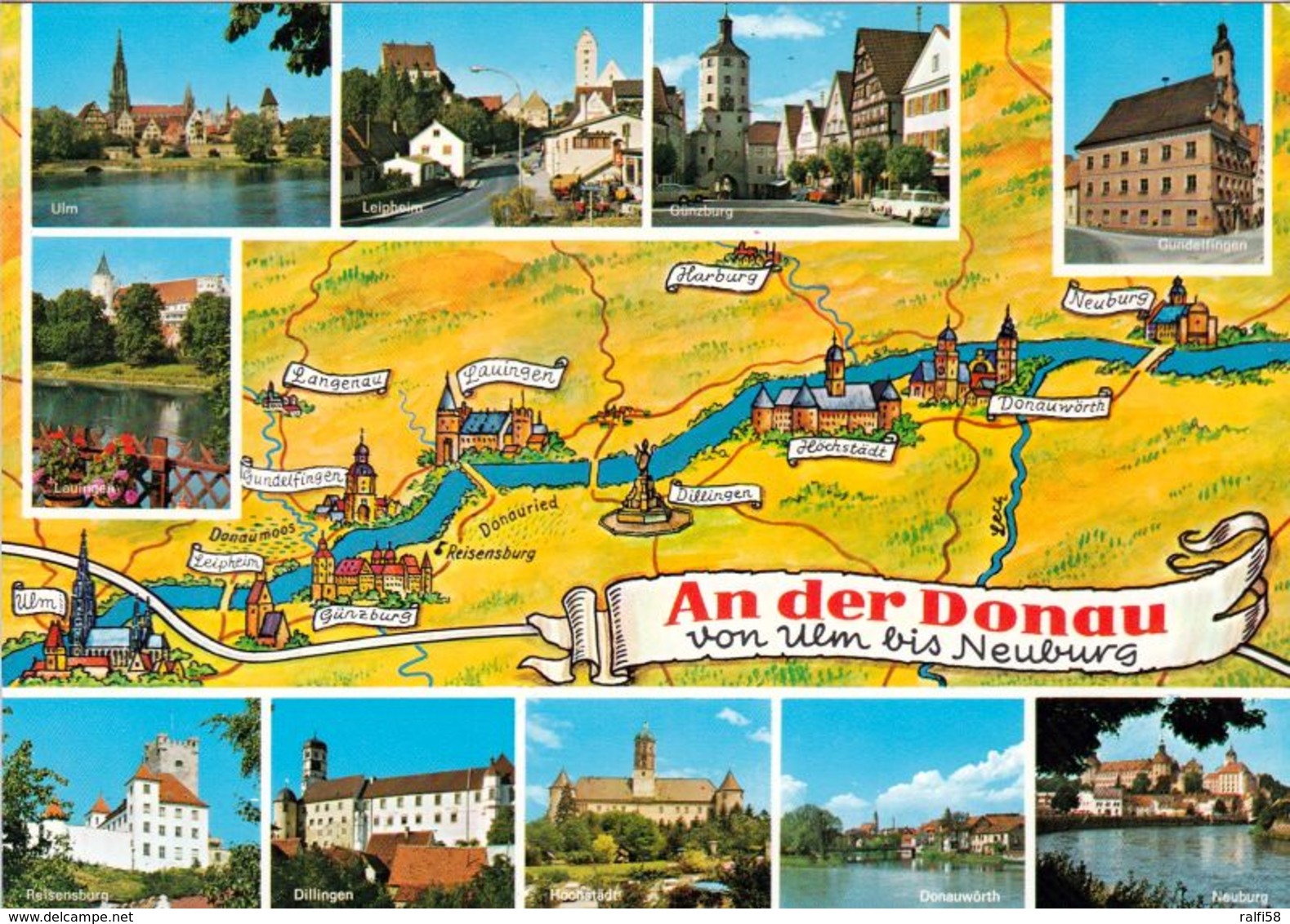 1 Map Of Germany * 1 Ansichtskarte Mit Der Landkarte - An Der Donau Von Ulm Bis Neuburg * - Landkaarten