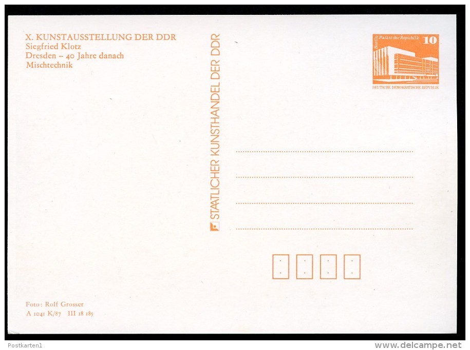 DDR PP19 B1/006-1a Bild-Postkarten FARBABWEICHUNG Kunstausstellung  1987 - Cartoline Private - Nuovi