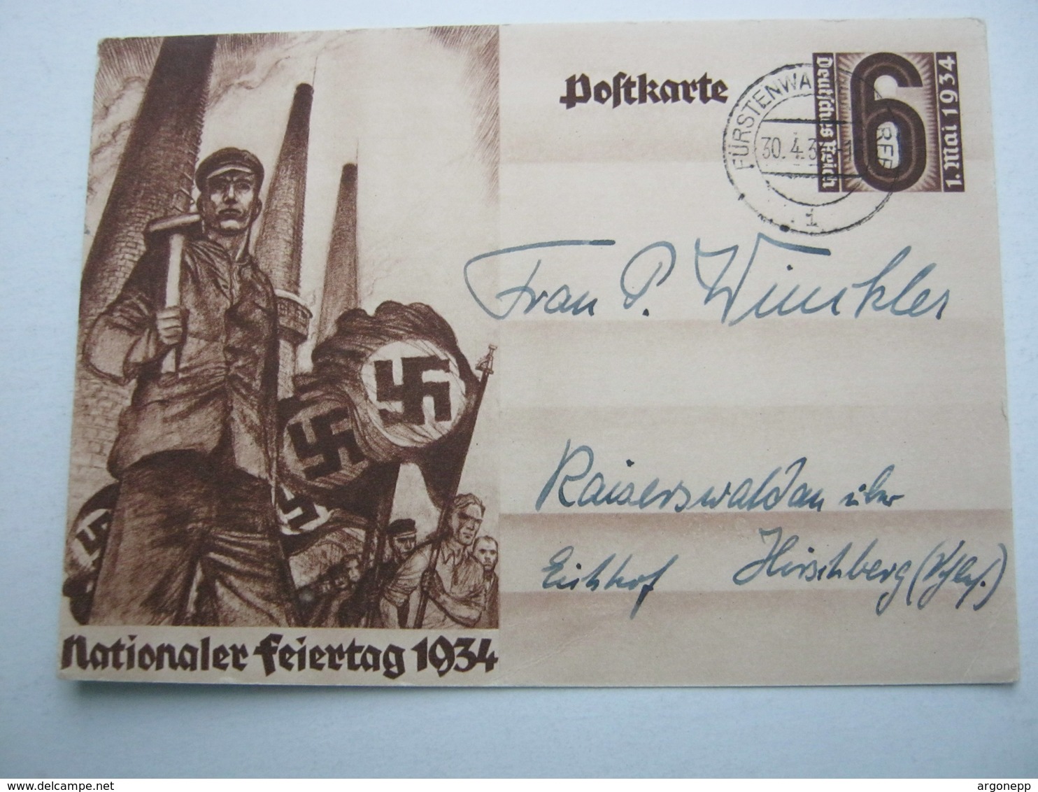 1934 , FÜRSTENWALDE , Klarer Stempel Auf Karte - Briefe U. Dokumente