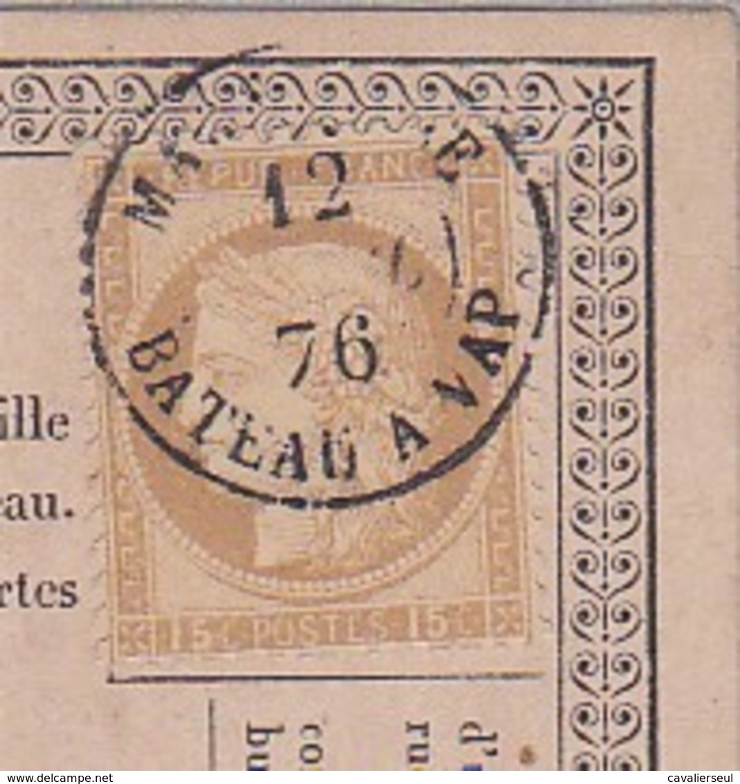 CARTE PRECURSEUR - N°55 OBL. MARSEILLE / BATEAU A VAP. / 12 AVRIL 76 - 1849-1876: Période Classique