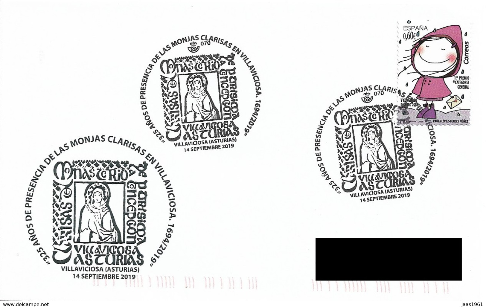 SPAIN. POSTMARK 325th ANNIV. CLARISAS NUNS IN VILLAVICIOSA.  2019 - Otros & Sin Clasificación