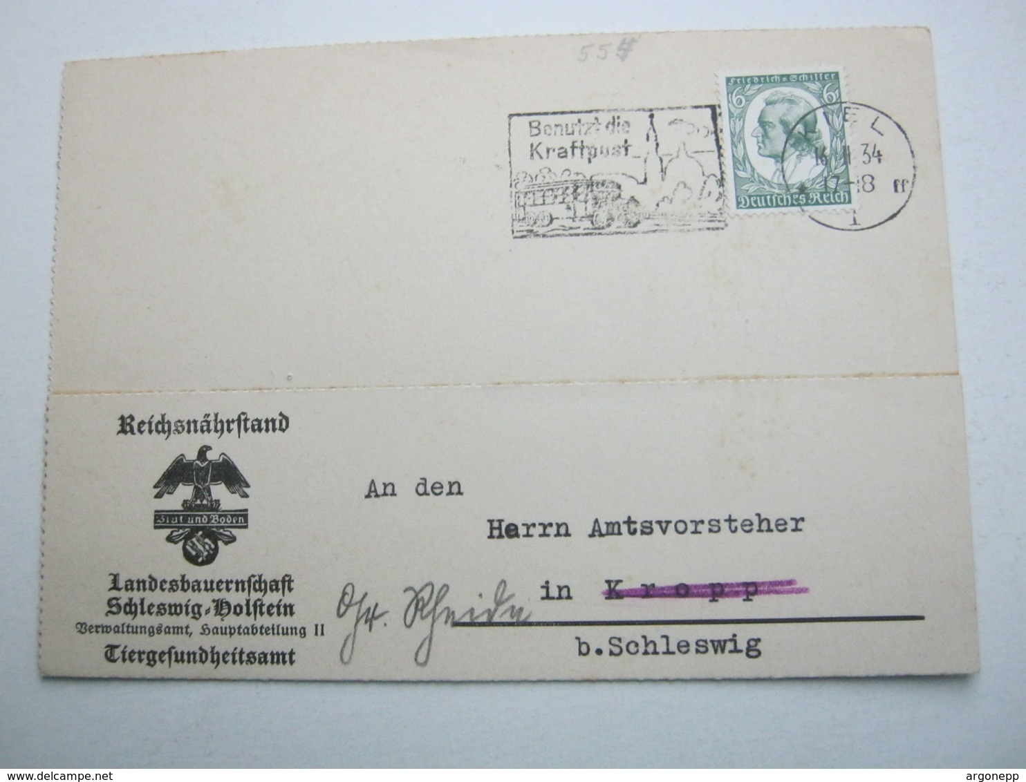 1934 , Kiel , Karte Des Reichsnährstand - Briefe U. Dokumente