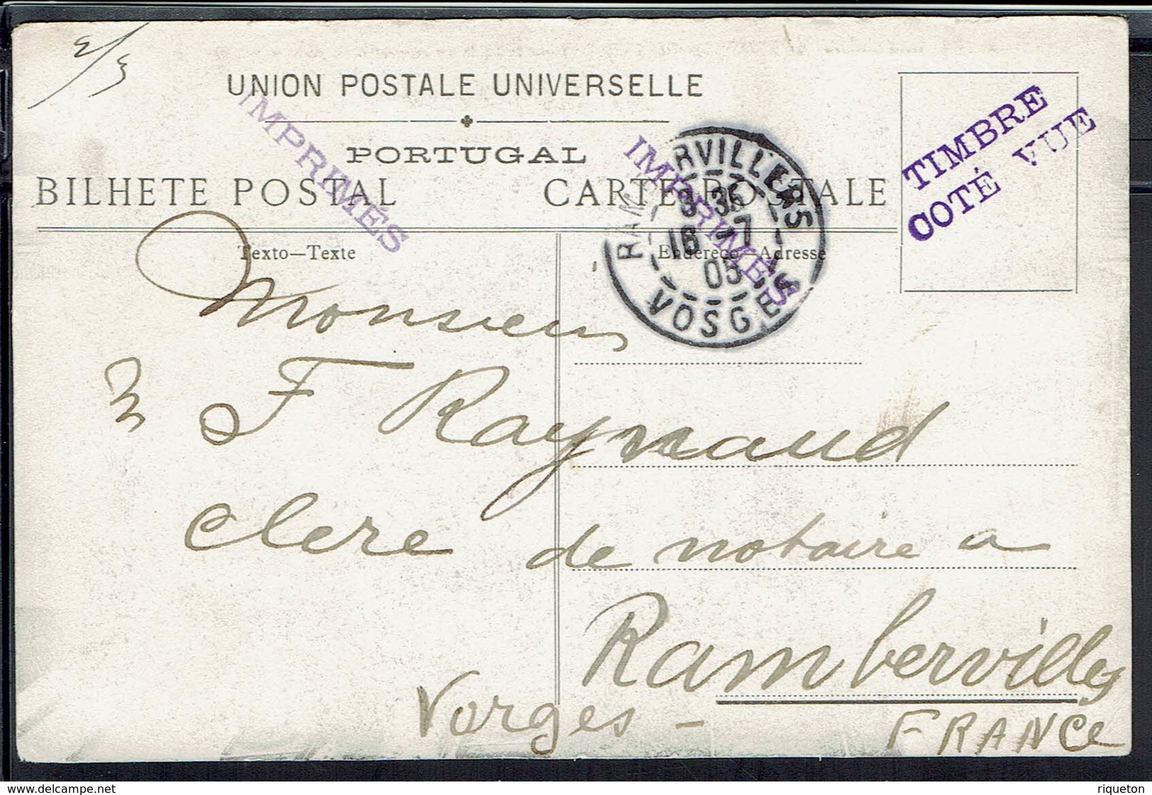 Portugal - Imprimés Carte U.P.U - Corr. Pour Rambervillers (Fr) Cpa " Algès -Estaçao Do Caminho De Ferro E Praia" B/TB - - Lettres & Documents