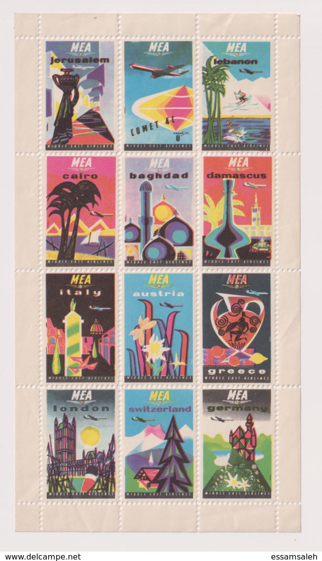 LBS45001 Lebanon Middle East Airlines Complete Sheet Of Poster Labels / MNH - Lebanon