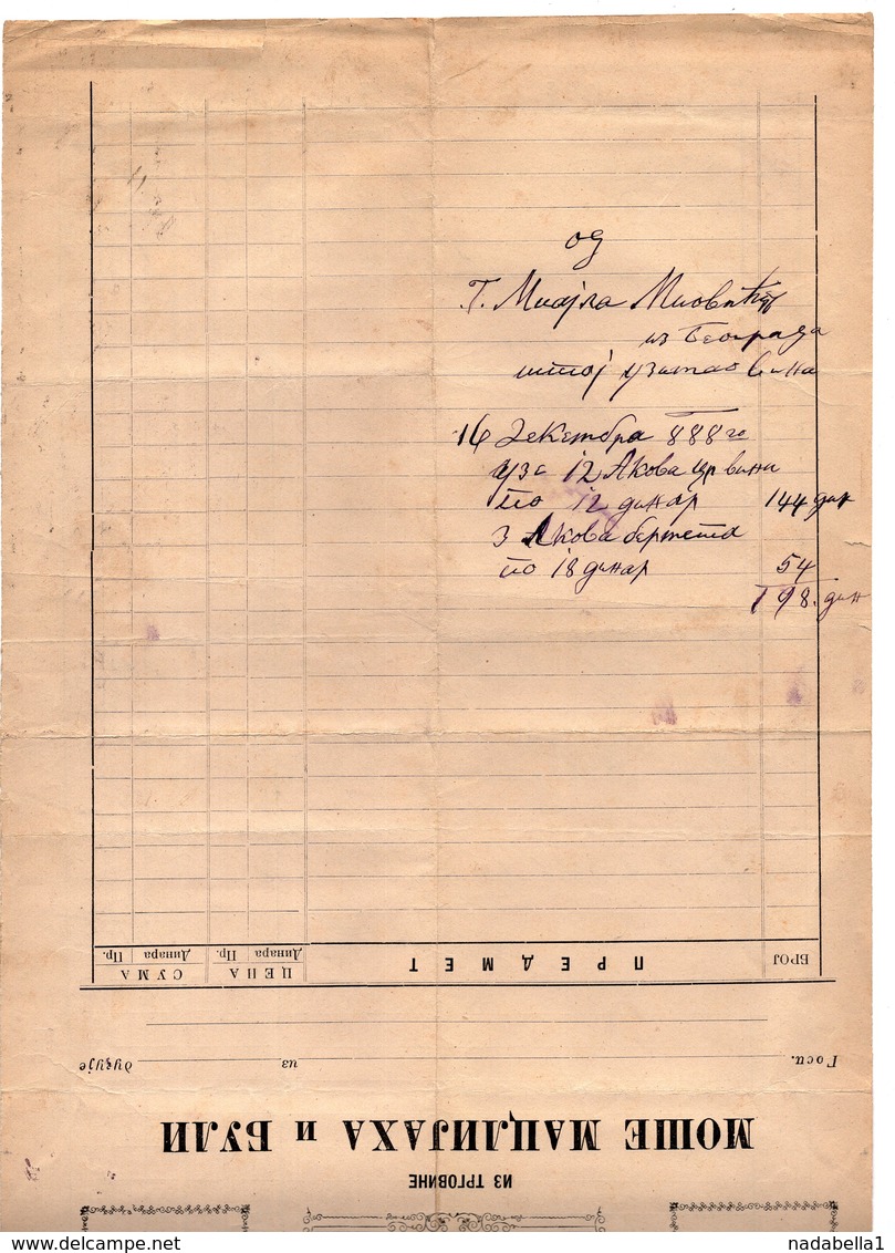 1880s SERBIA JUDAICA, BELGRADE, MOSHE MACLIJAH AND BULI, INVOICE FOR WINE AND LIQUOR ON COMPANY HEADED PAPER - Other & Unclassified