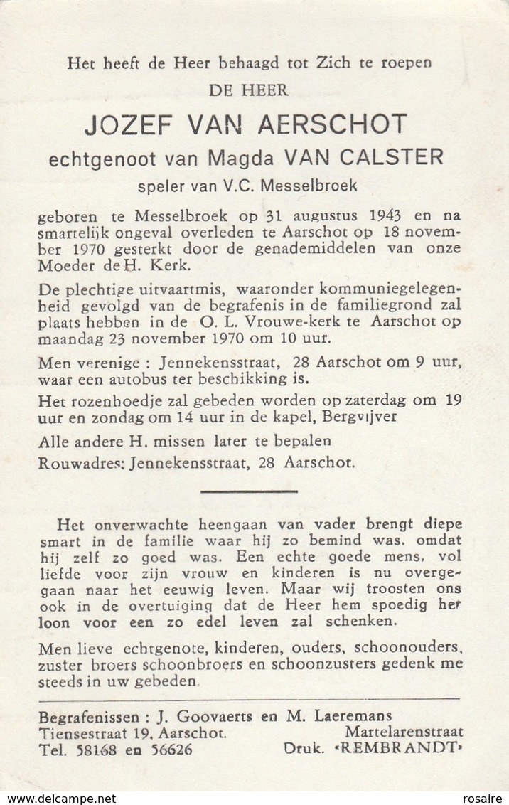 Jozef Van Aerschot-messelbroek 1943-aarschot 1970-jan Baptist Van Aerschodt-wespelaar 1851-1941 - Images Religieuses