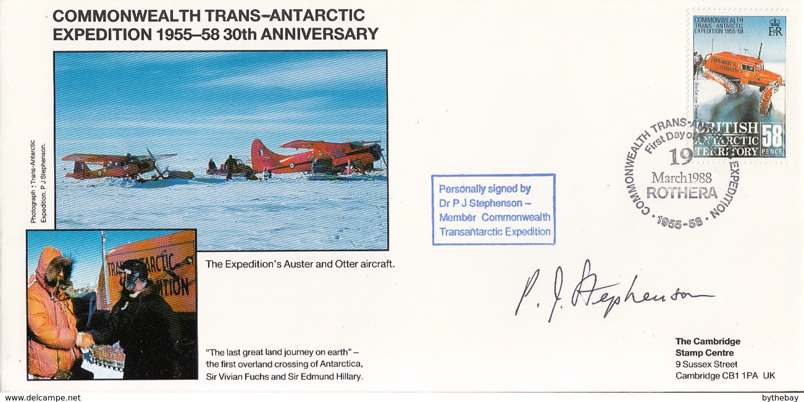 British Antarctic Territory FDC Sc 148 Signed Dr P J Stephenson Cachet Auster, Otter Aircraft - Spedizioni Antartiche