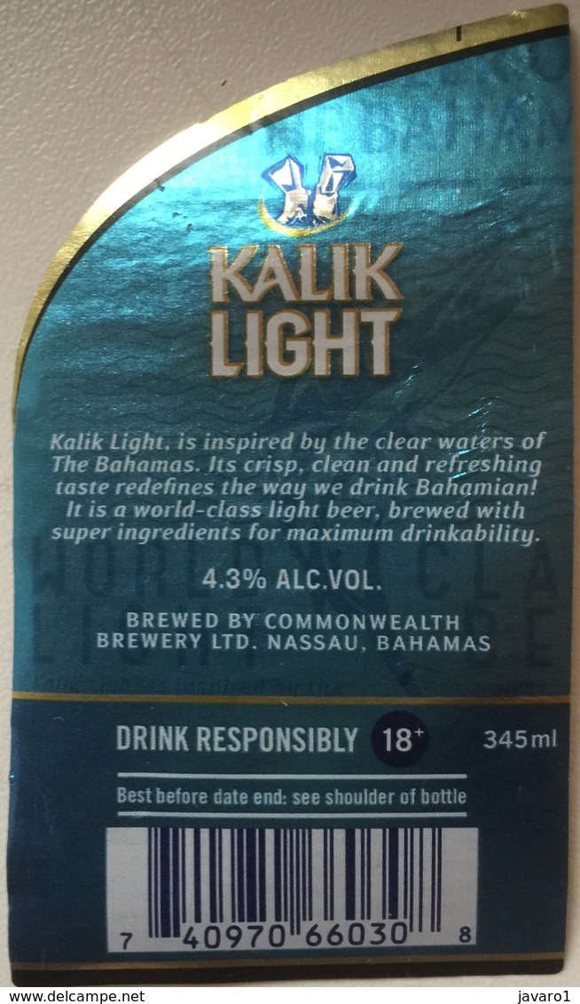 BAHAMAS : KALIK Beer  KALIK LIGHT  With Top And Back Label - Bière