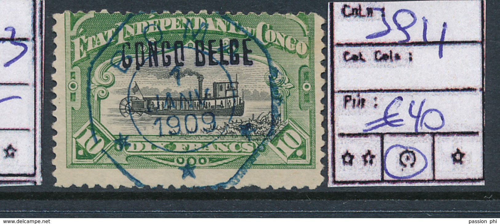 BELGIAN CONGO 1909 ISSUE COB 39L1 USED - Usados