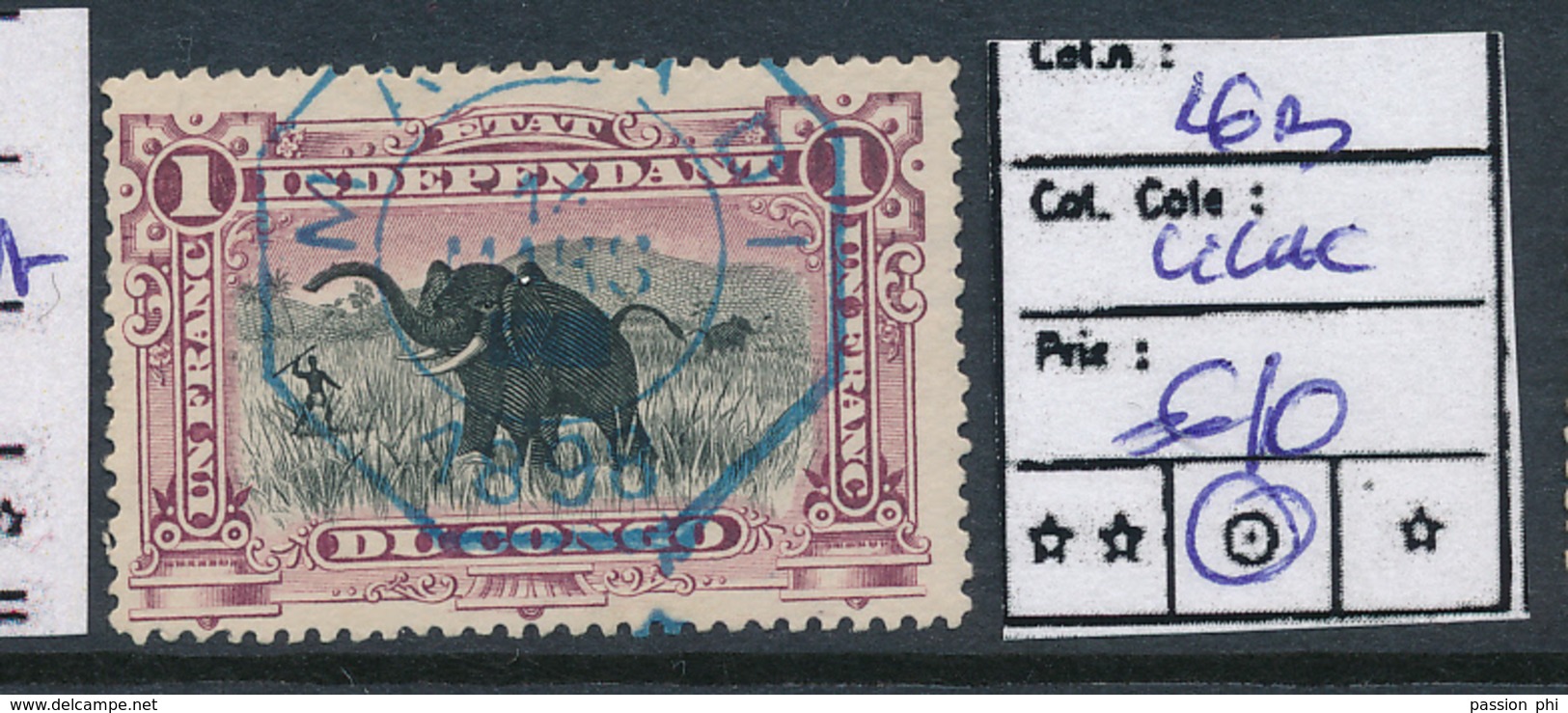 BELGIAN CONGO 1909 ISSUE COB 26B LILAC USED - Gebraucht