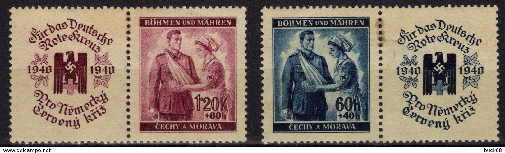 ALLEMAGNE DEUTSCHES III REICH BOHEME & MORAVIE BÖHMEN MÄHREN CECHY A MORAVA 39 40 * MH Croix-Rouge Rotes Kreuz [GR] - Unused Stamps