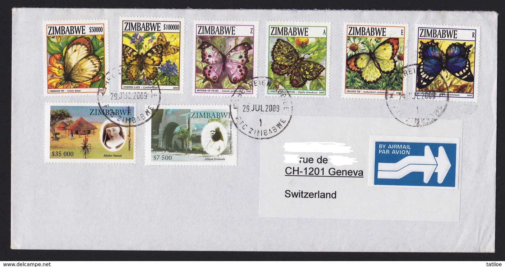 Zimbabwe Cover With 2007 Butterflies & Women / Mabelreign Mobile Postmark (Simbabwe) / Inflation Period - Zimbabwe (1980-...)