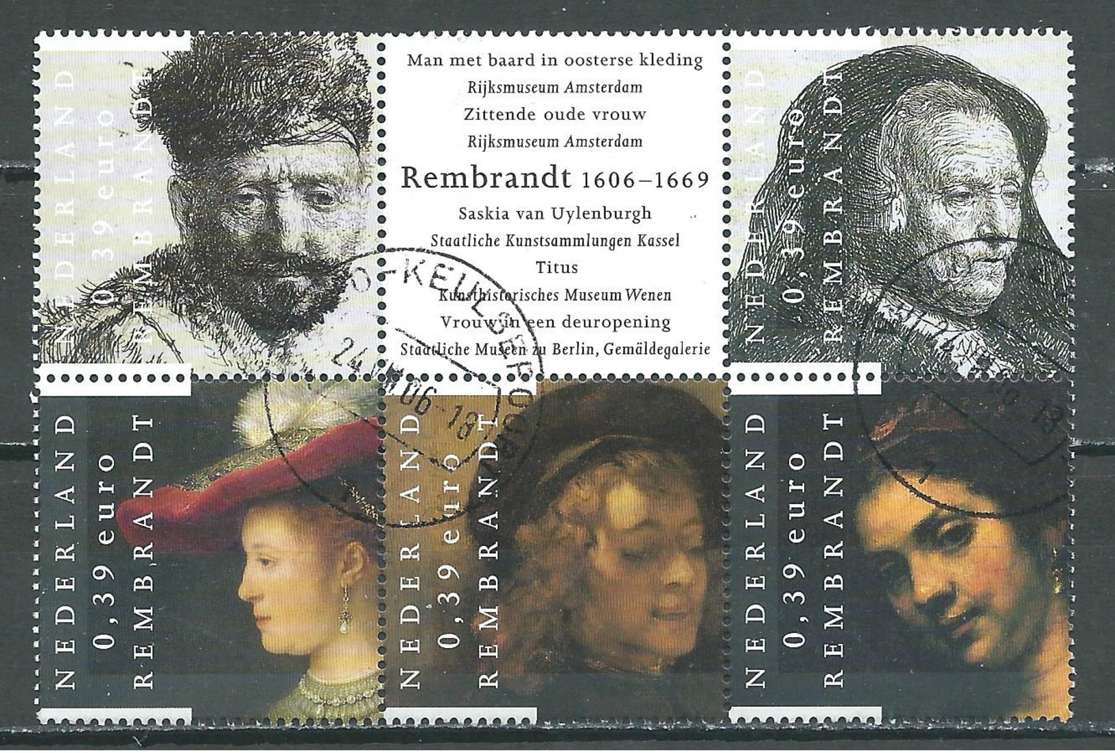 Pays-Bas YT N°2334/2338 Rembrandt (Timbres Se-tenant) Oblitéré ° - Usati