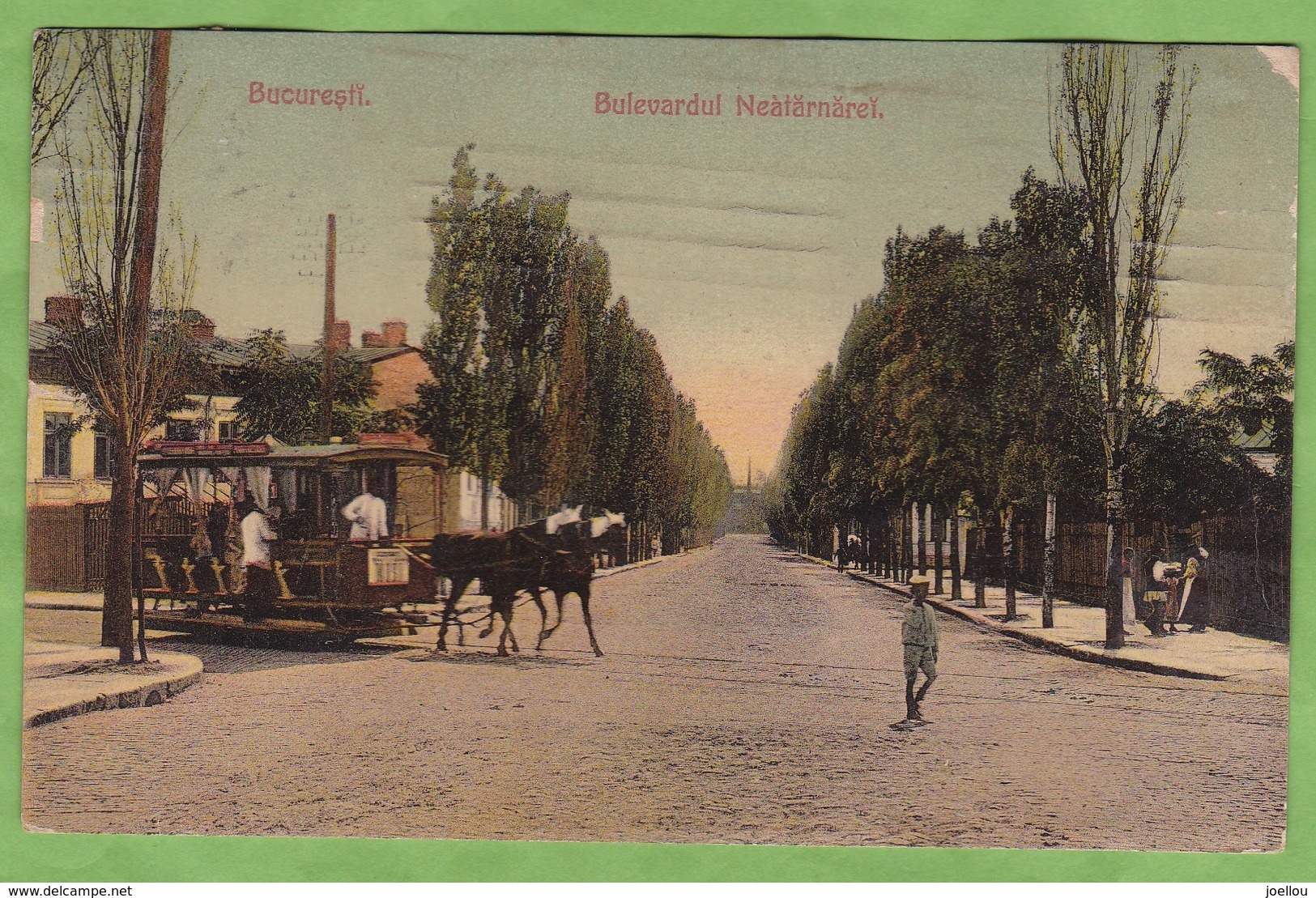 RARE CPA BUCURESTI Bulevardul Neatarnarei Roumania Hypomobile Tramway Chevaux Stamp Timbre - Roumanie