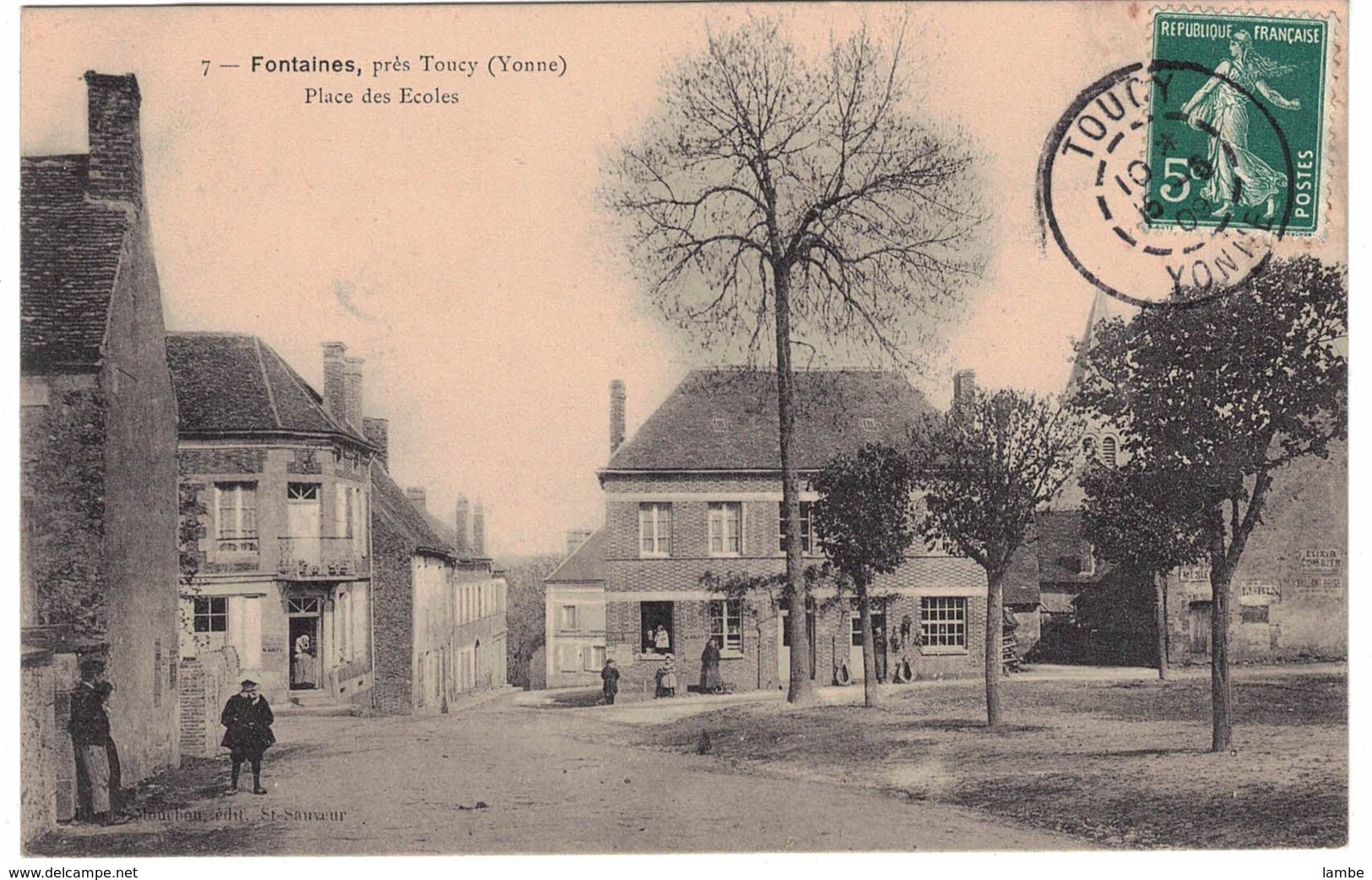 89 - FONTAINES, Près Toucy - Place Des Écoles - 1909 - Pas Courante - Fontaines Salees