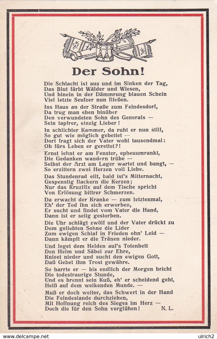 AK Der Sohn - Gedicht - Trommel Fahnen - Patriotika - 1. WK (45400) - Weltkrieg 1914-18