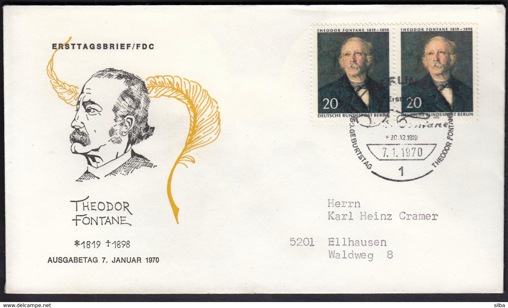 Germany Berlin 1970 / 150th Anniversary Of The Birth Of Theodor Fontane - Altri & Non Classificati