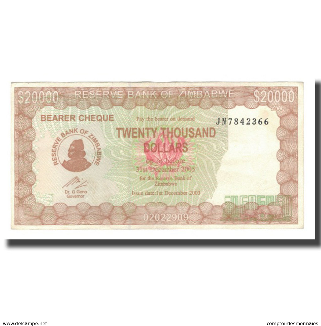 Billet, Zimbabwe, 20,000 Dollars, 2003, 2003-12-01, KM:23e, SUP - Zimbabwe