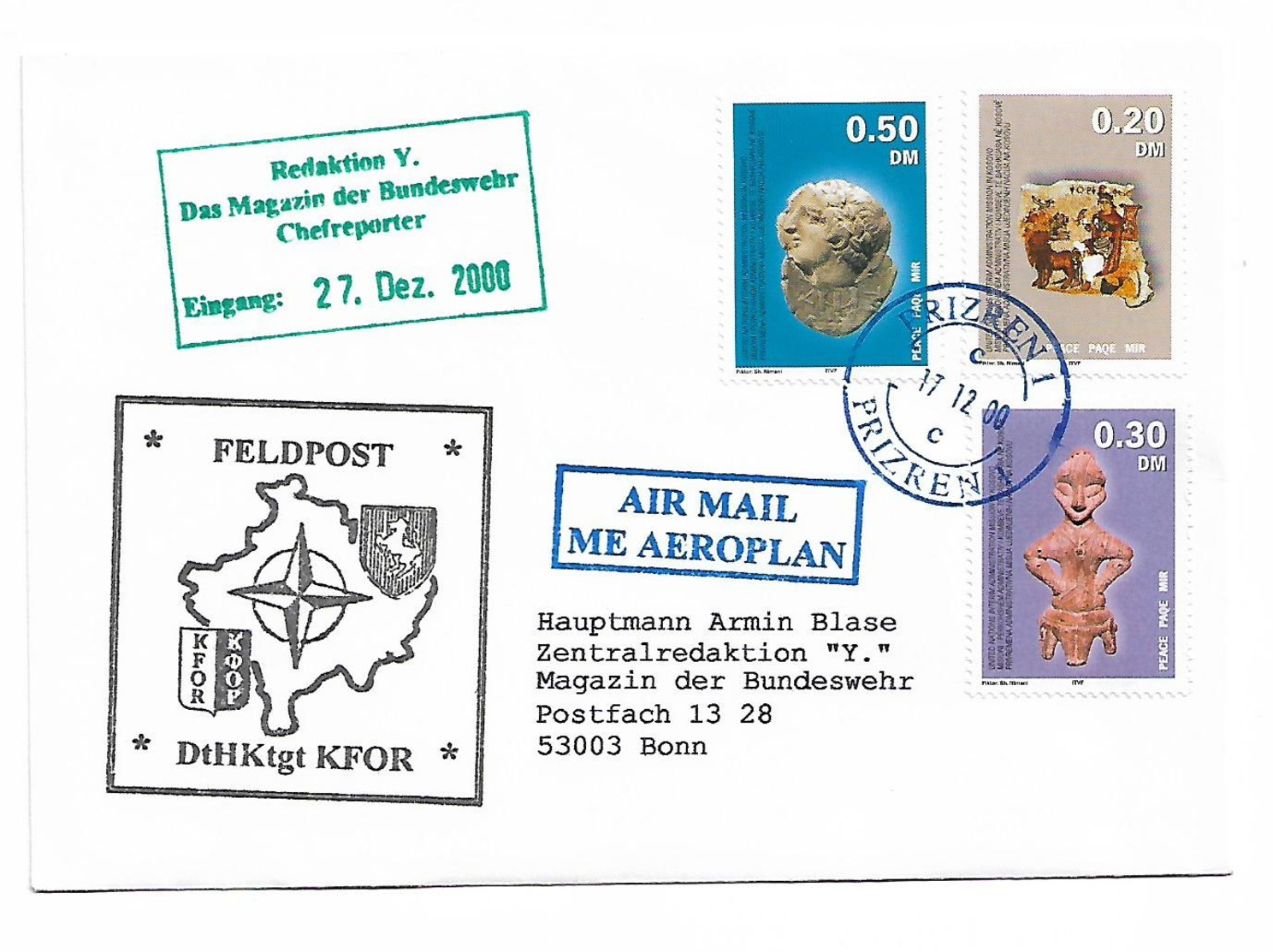Kosovo KFOR Prizren 200 Send To Germany ART Stamp - Kosovo