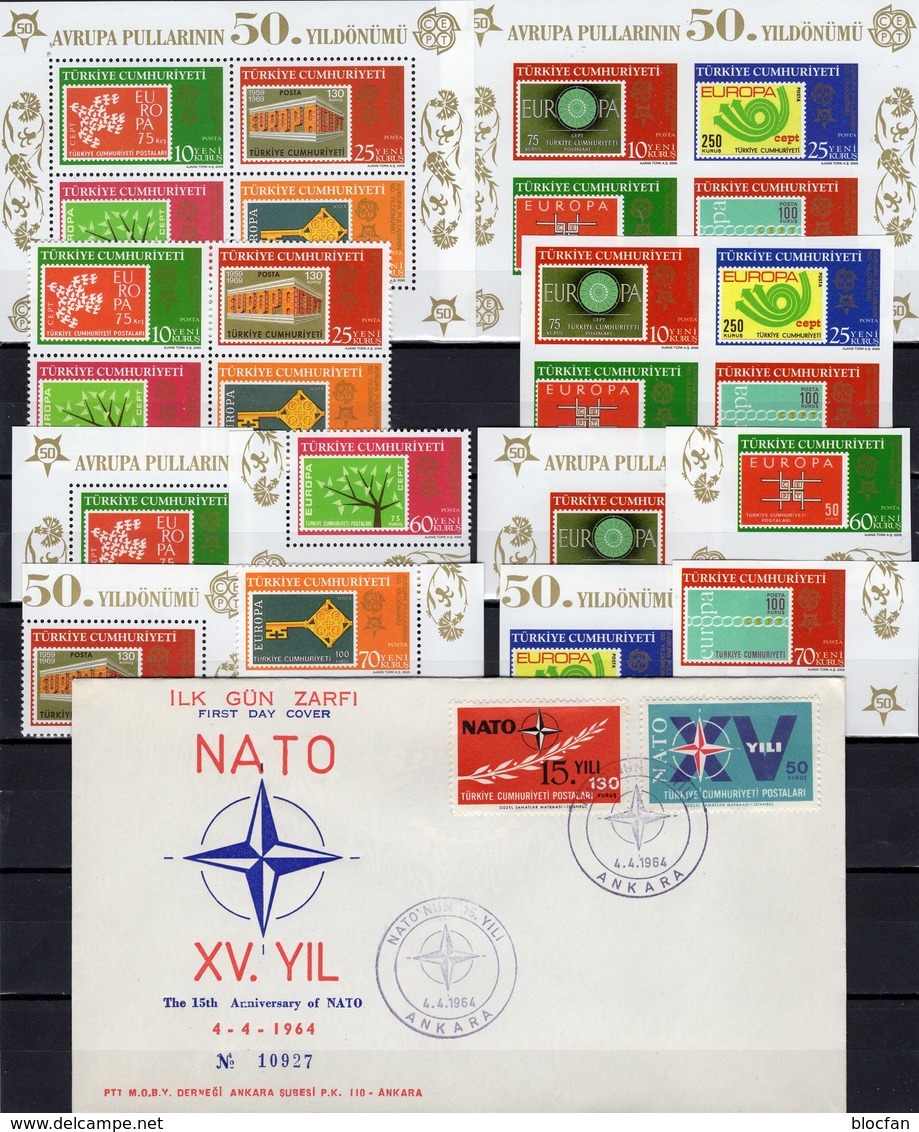 NATO 1969 Türkei 3491/8,VB+Bl.58/9 **,1899/0 FDC 77€ CEPT Flagge Hb Stars Flags Blocs S/s Sheets Bf 50 Year Türkiye - Brieven En Documenten