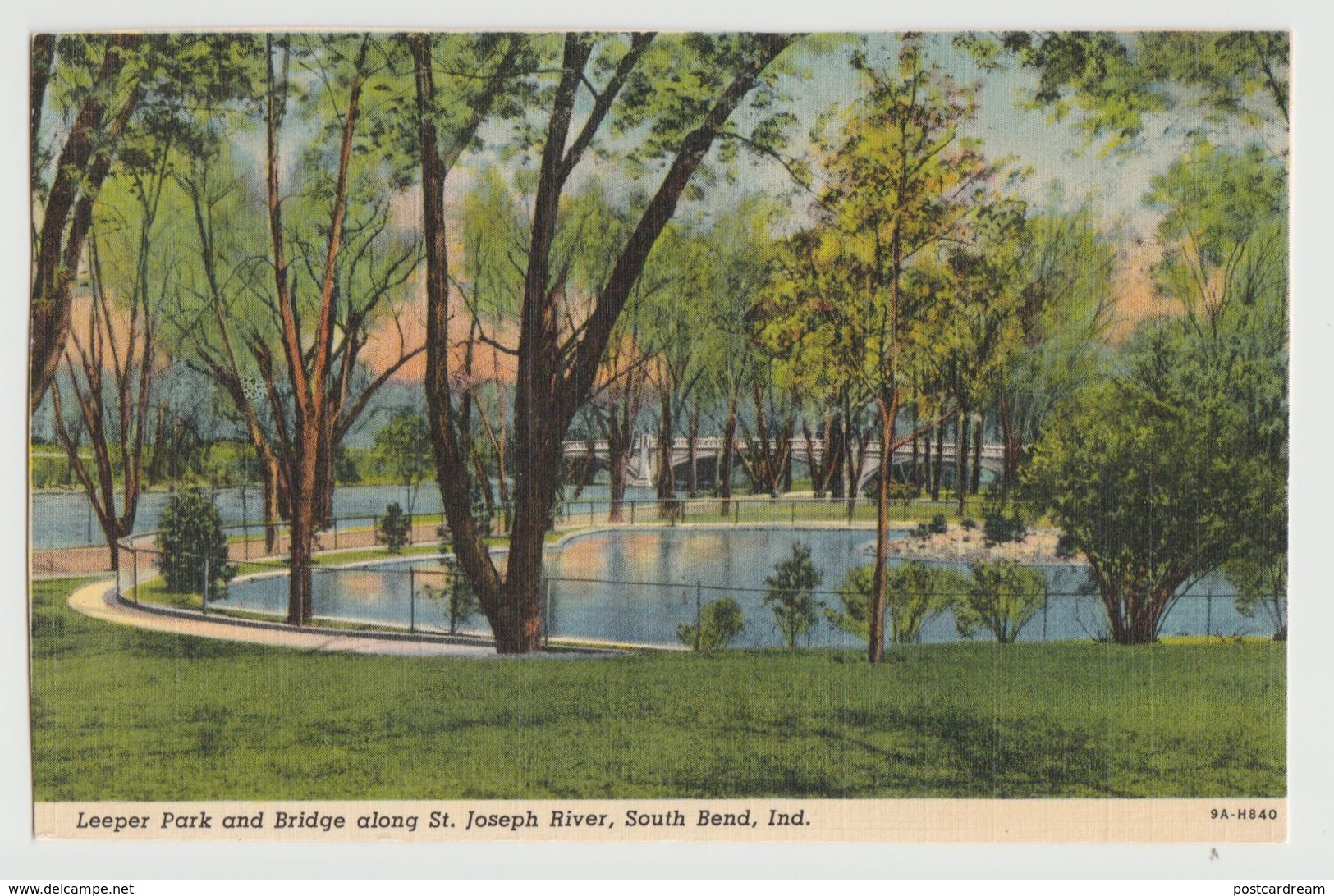 South Bend IN Indiana Leeper Park Along St Joseph River Postcard 1939 - South Bend