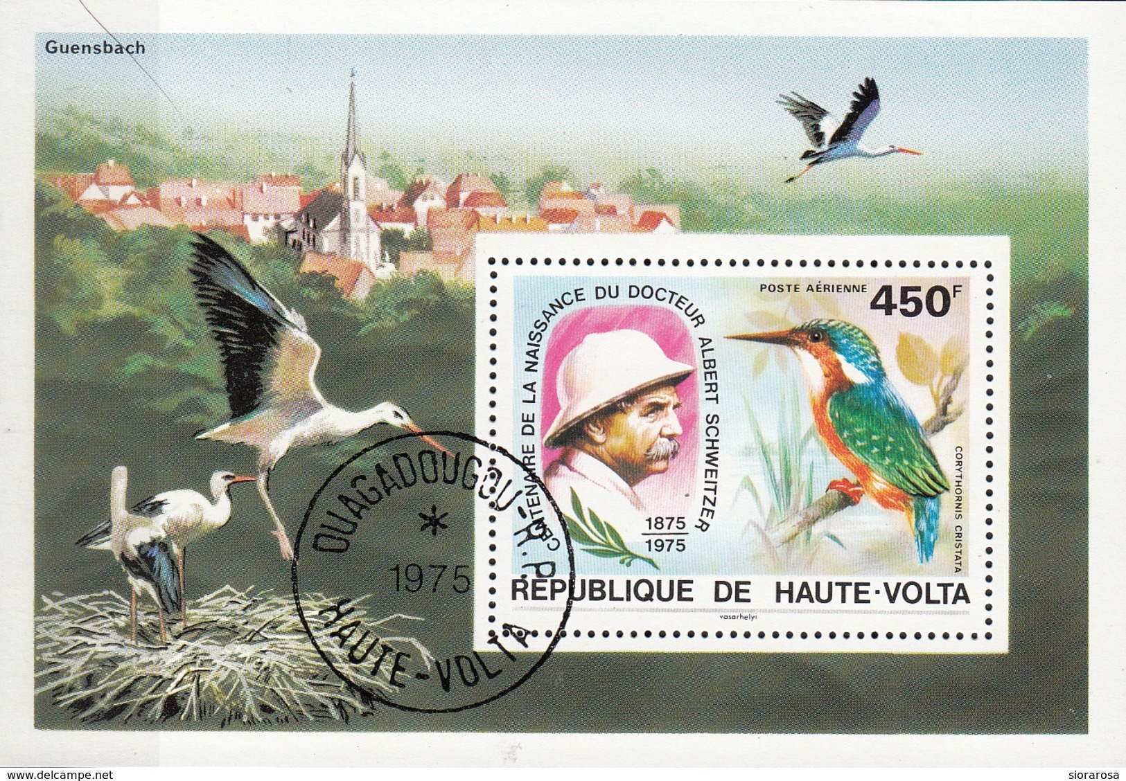 Burkina Faso 1975 Sc. C215 Premio Nobel Albert Schweitzer Sheet Perf. CTO Crested Corythornis Birds - Premio Nobel