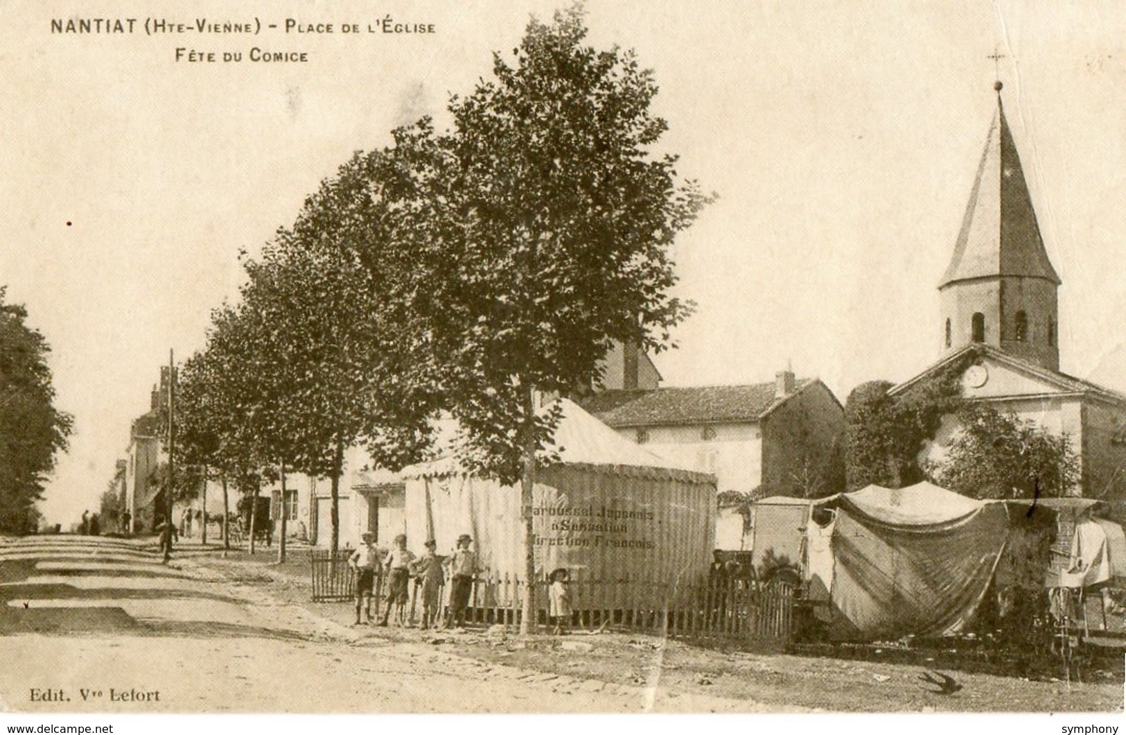 87. CP. NANTIAT. Reprise De Carte Ancienne. Fête Du Comice, Stands Manéges, Dont Carroussel Japonais De François. Verso. - Nantiat