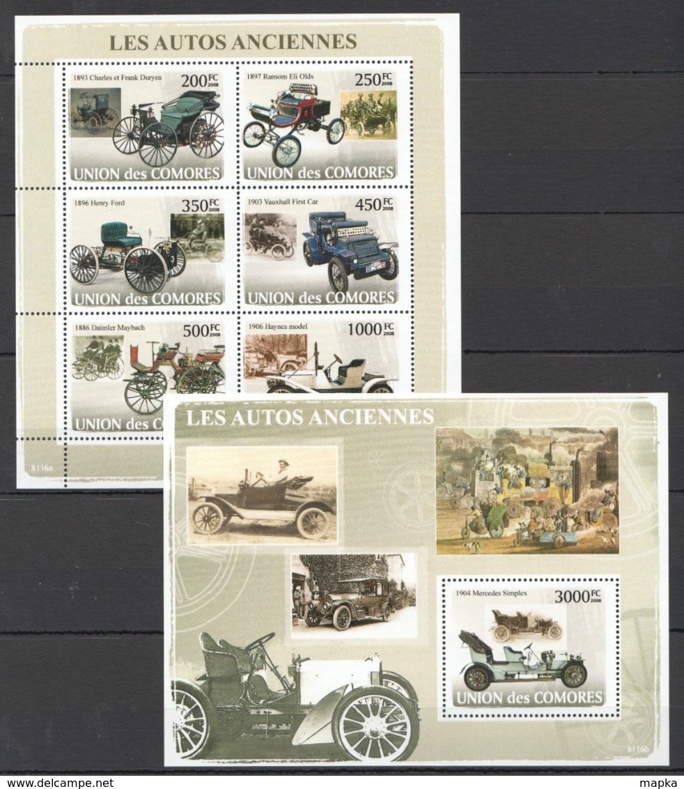 UC107 2008 UNION DES COMORES LES AUTOS ANCIENNES KB+BL MNH - Cars