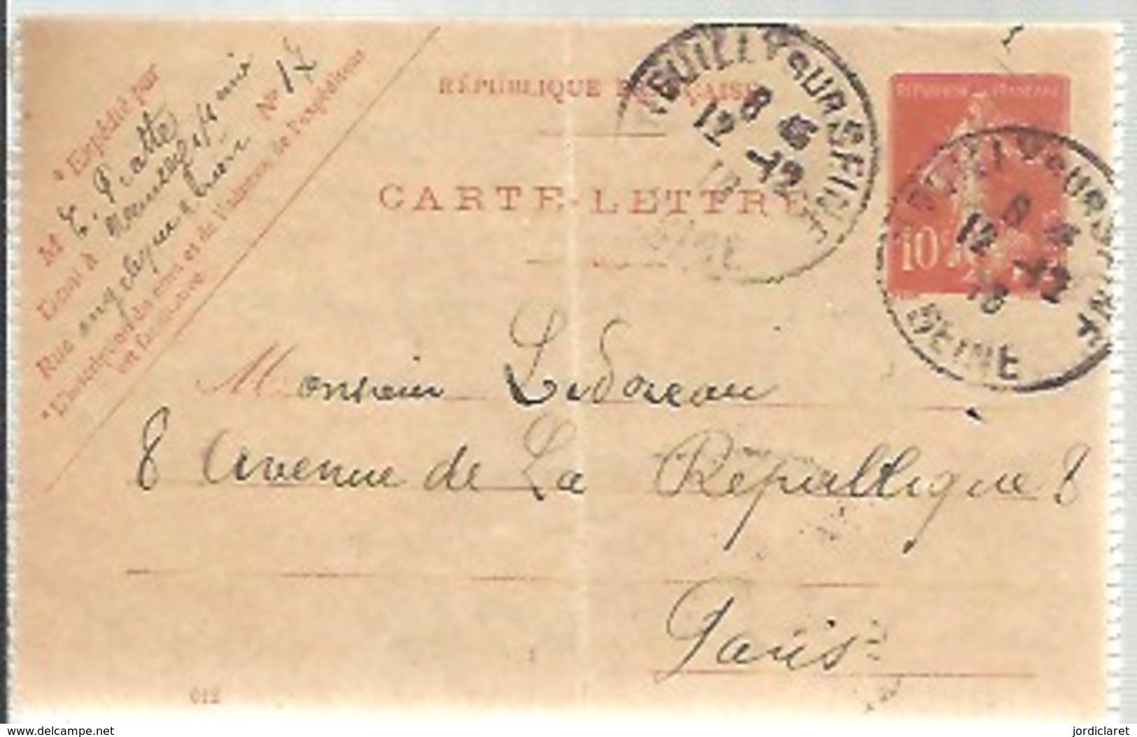 CARTE-LETTRE 1915  NEUILLY - Listos A Ser Enviados: Otros (1995-...)