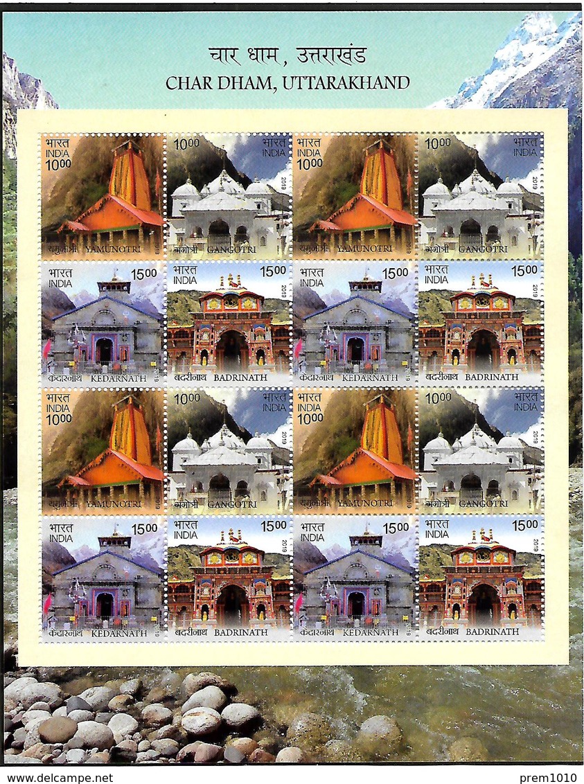 INDIA- 2019 Latest Release- CHAR DHAM PILGRIMAGE CENTRES OF HIMALAYAS-- MNH Mixed Sheetlet - Hinduismus